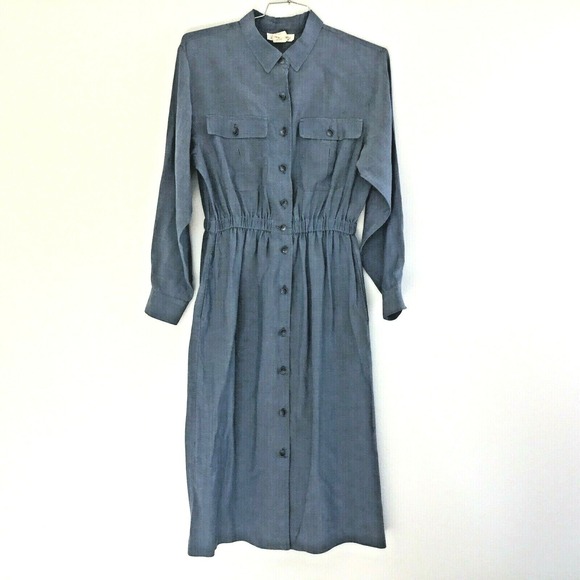 Norm Thompson Dresses & Skirts - Norm Thompson Shirt Dress Womens 10 Button‎ Up Blue Chambray Prairie Western VTG